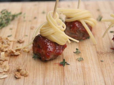 Spaghetti and meatball appetizer