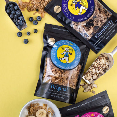 Golden Girl Granola ingredients and granola bags