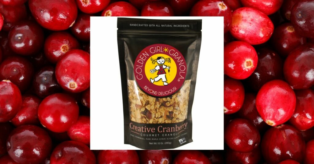 Creative Cranberry granola bag with cranberries background