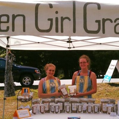 Jacquie with Golden Girl Granola tent at the Shirley Farmers' Market.